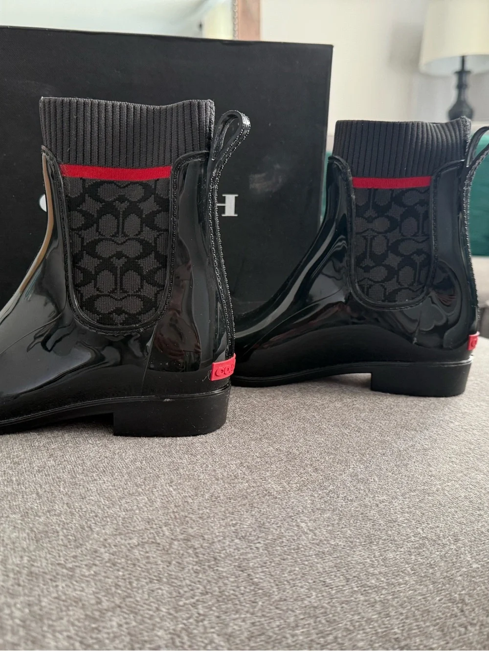 COACH Waterproof Signature Rain Booties Black Size 6 NWT